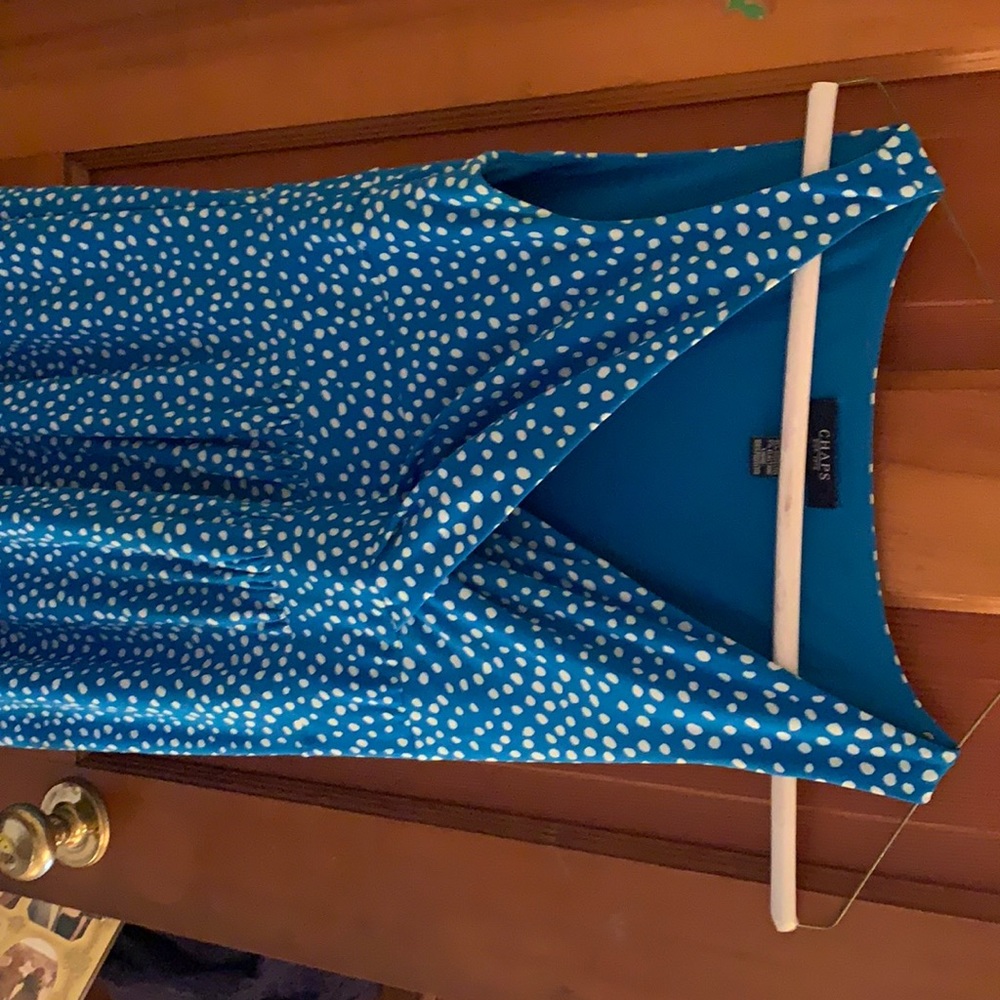 Chaps Blue and white polka dot dress